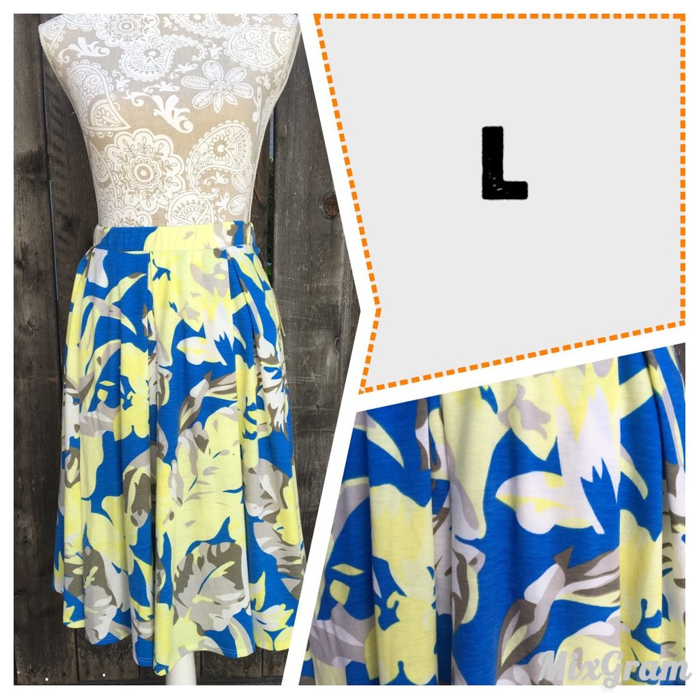LLR Blue & Yellow Floral Madison Skirt Large NWT